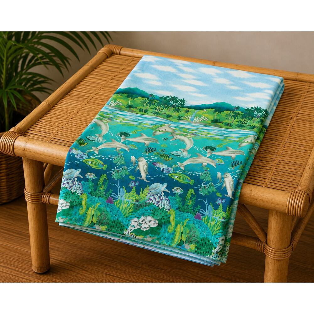 Tropical Dreams Balson Erlanger Fabric 1 Yard + 20” x 40” Dolphins Ocean Reef